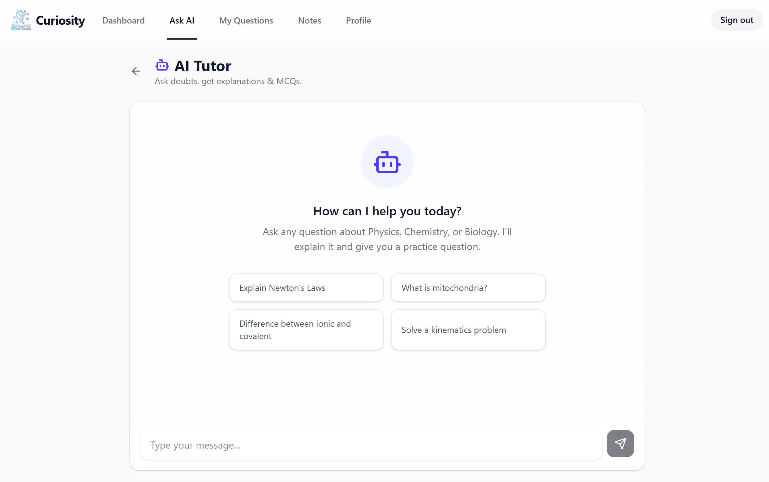 Ask AI Tutor Interface