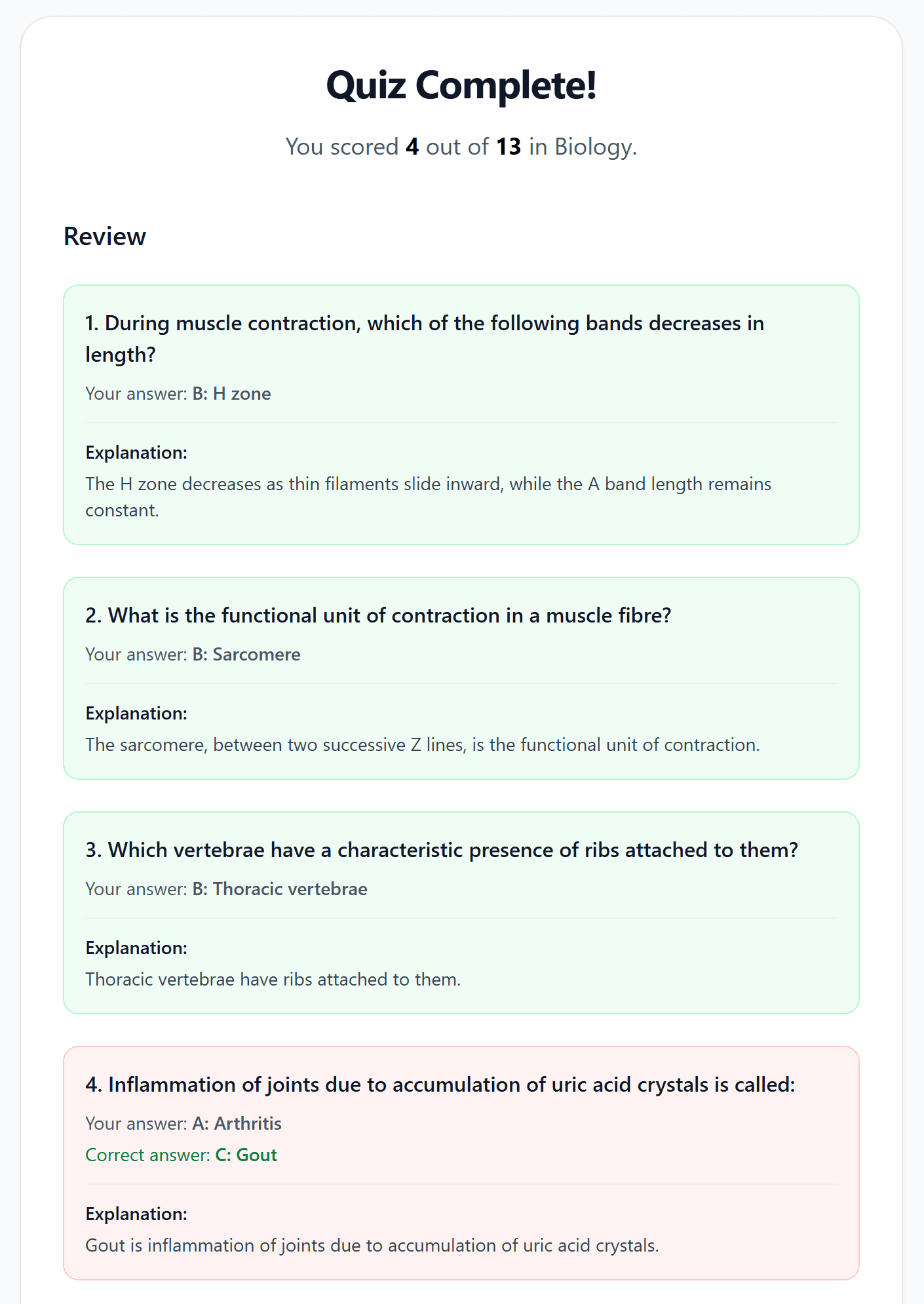 Quiz Result and Review